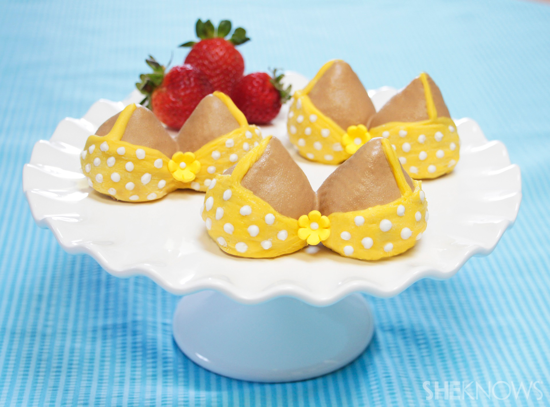 Candy-coated strawberry bikini bites