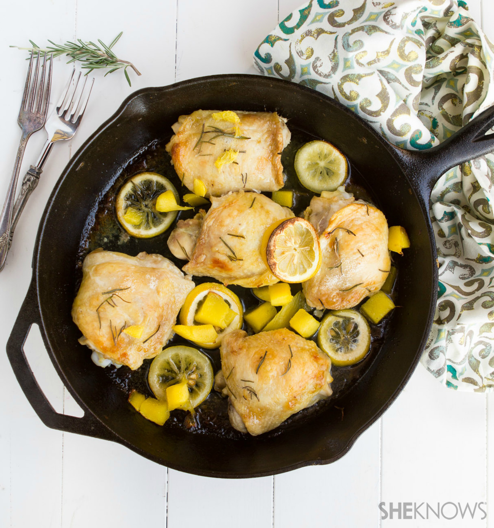 Crispy roasted chicken with mango and lemon