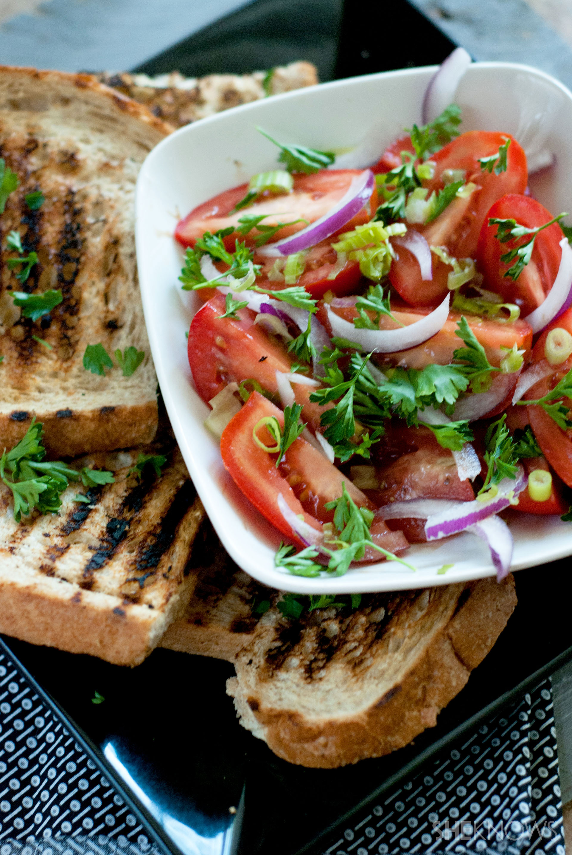 Rustic grilled bread with marinated tomatoes recipe