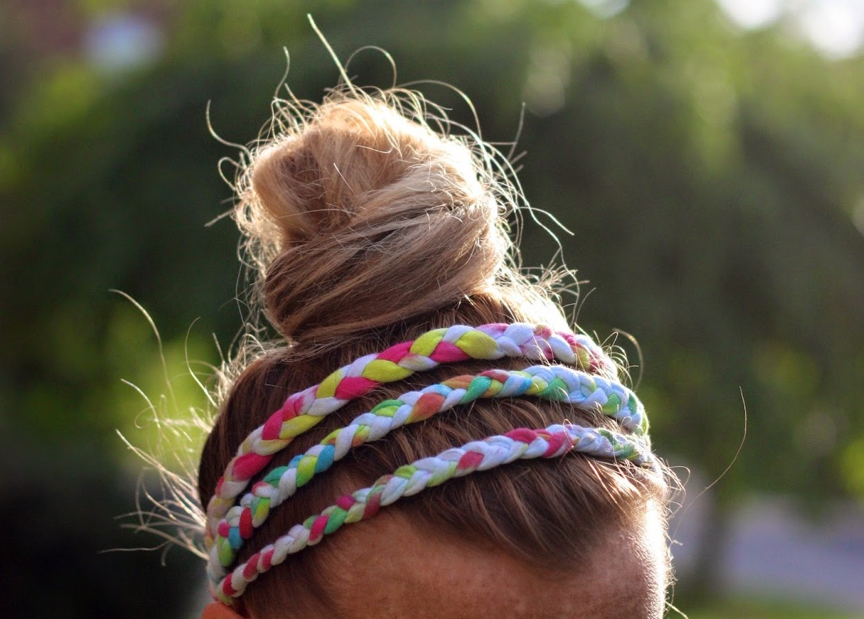 Tie-dyed t-shirt braided headbands