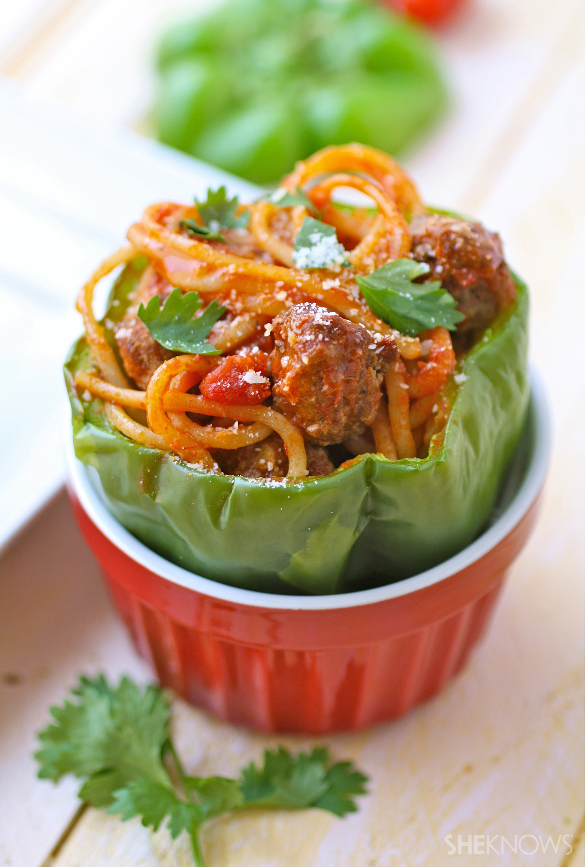 Gluten-free spaghetti-and-meatball-stuffed peppers