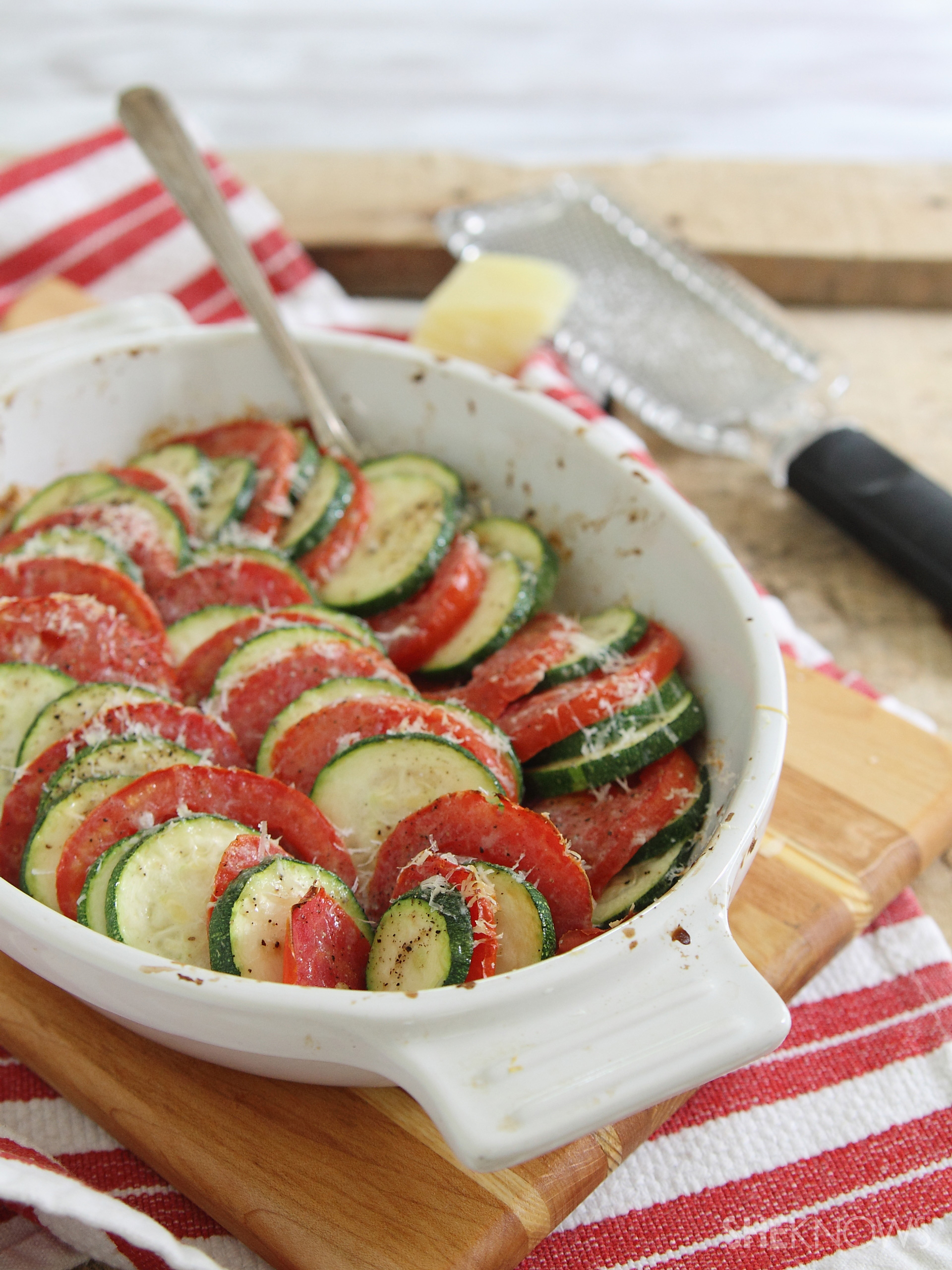 Zuchinni and tomato parmesan gratin