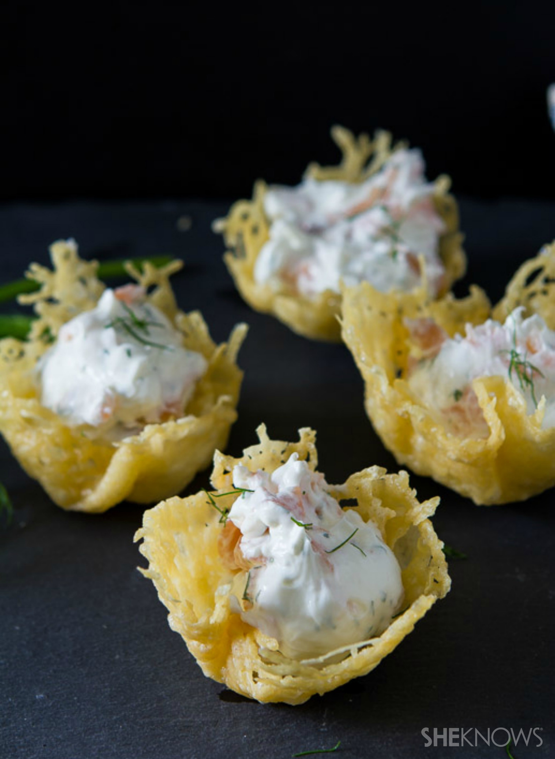 Crispy Parmesan cups with salmon dip are your new goto party appetizer
