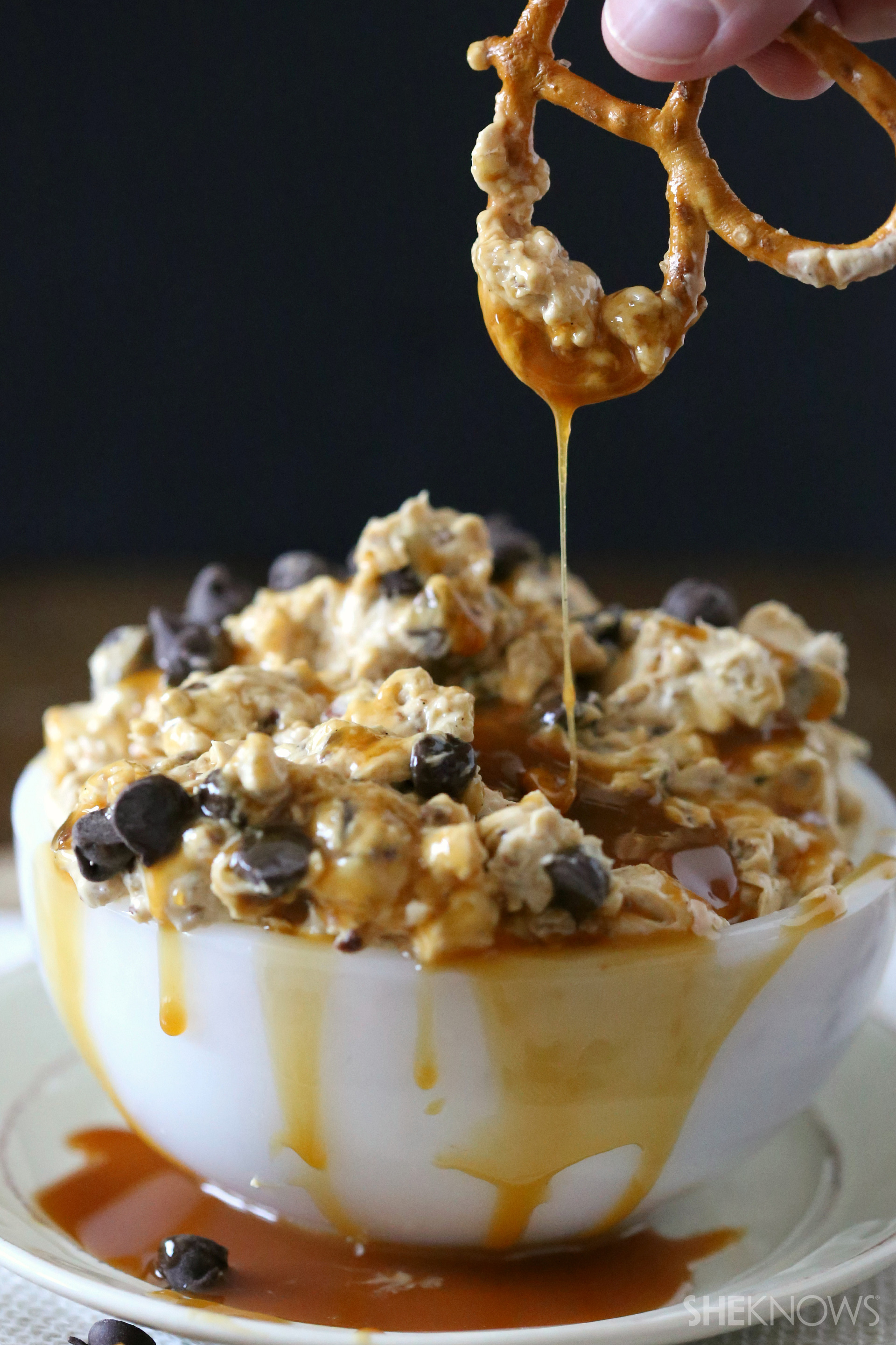 Decadent turtle cheesecake dip