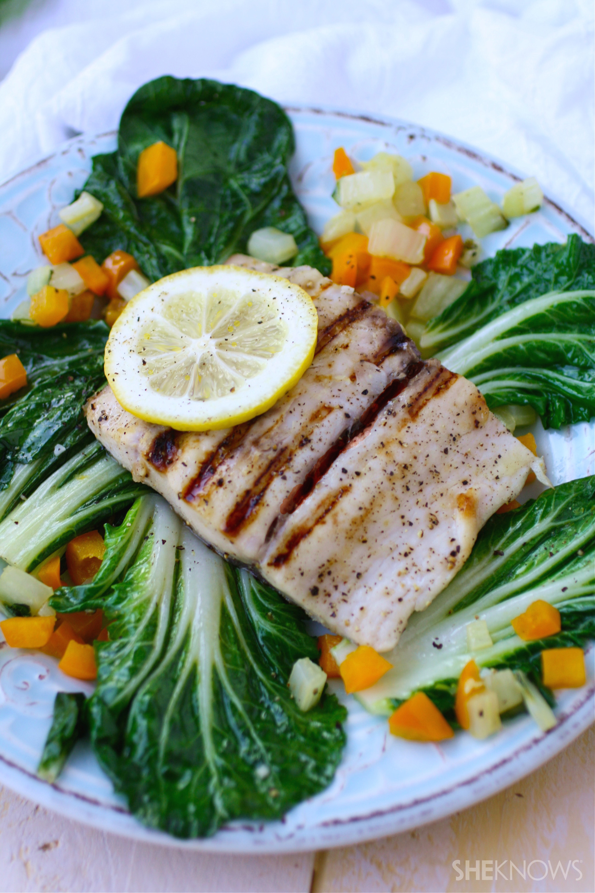 Grilled lemon-pepper mahi mahi with sautéed bok choy