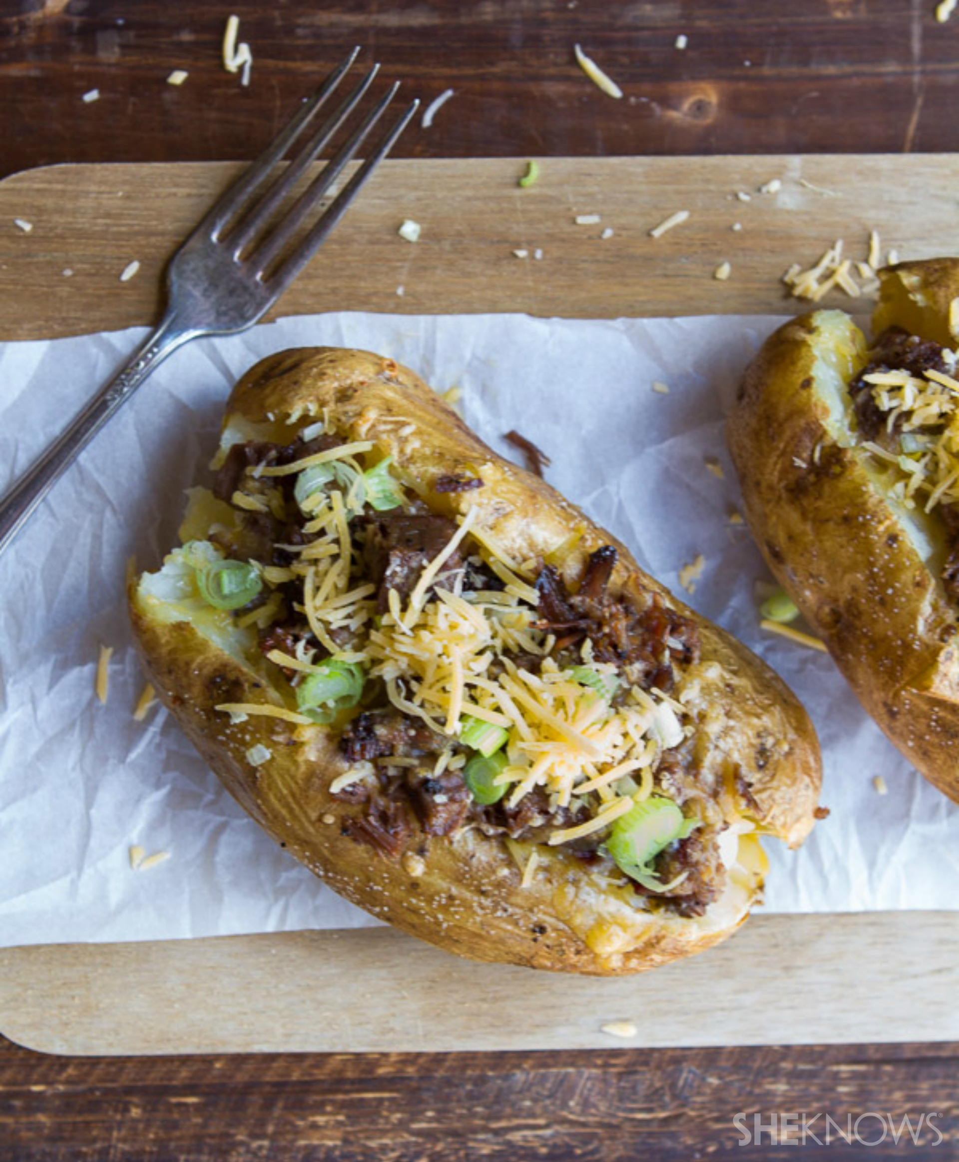Jumbo potatoes stuffed with brisket and cheese
