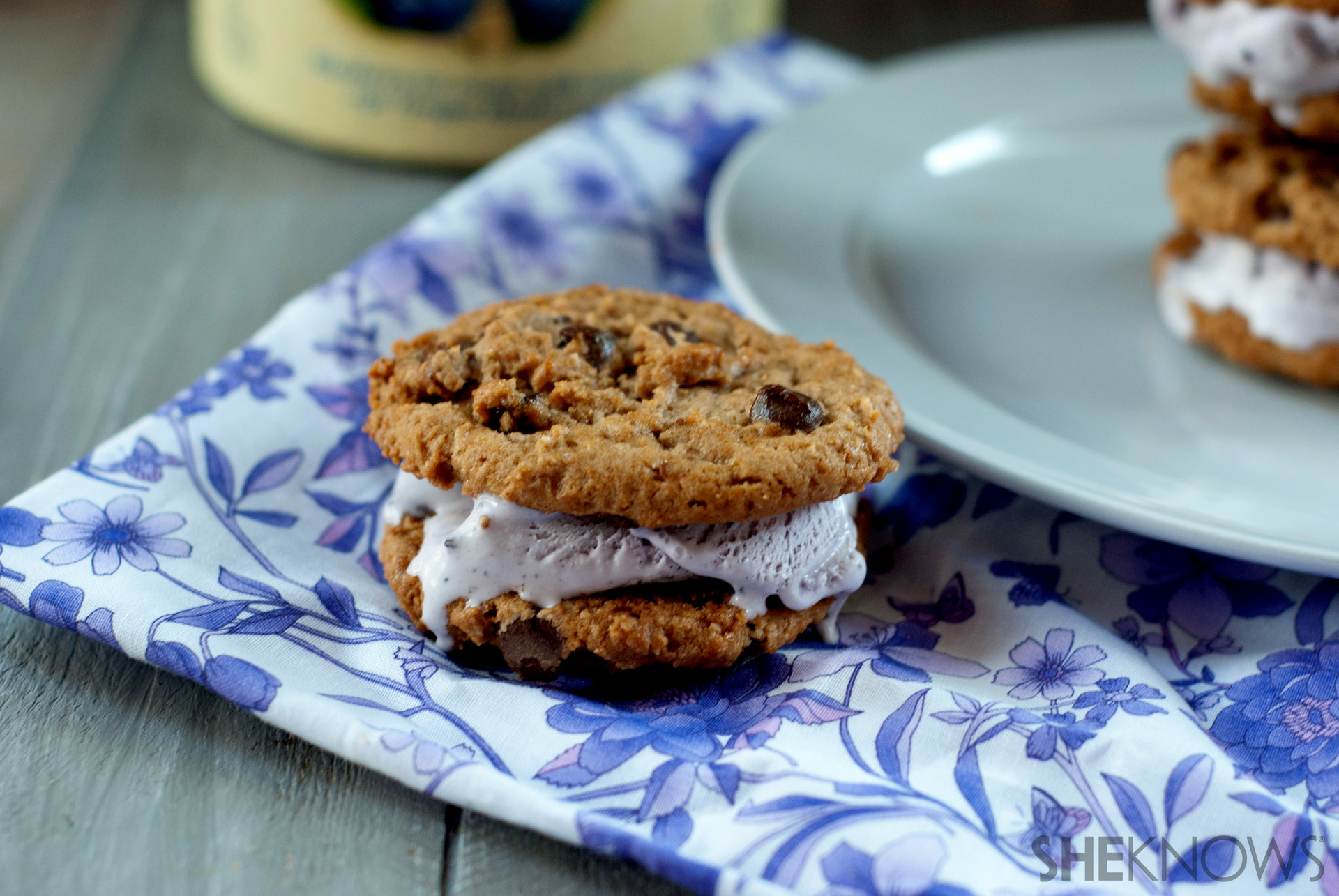 Blueberry oatmeal chocolate chip ice cream sandwich