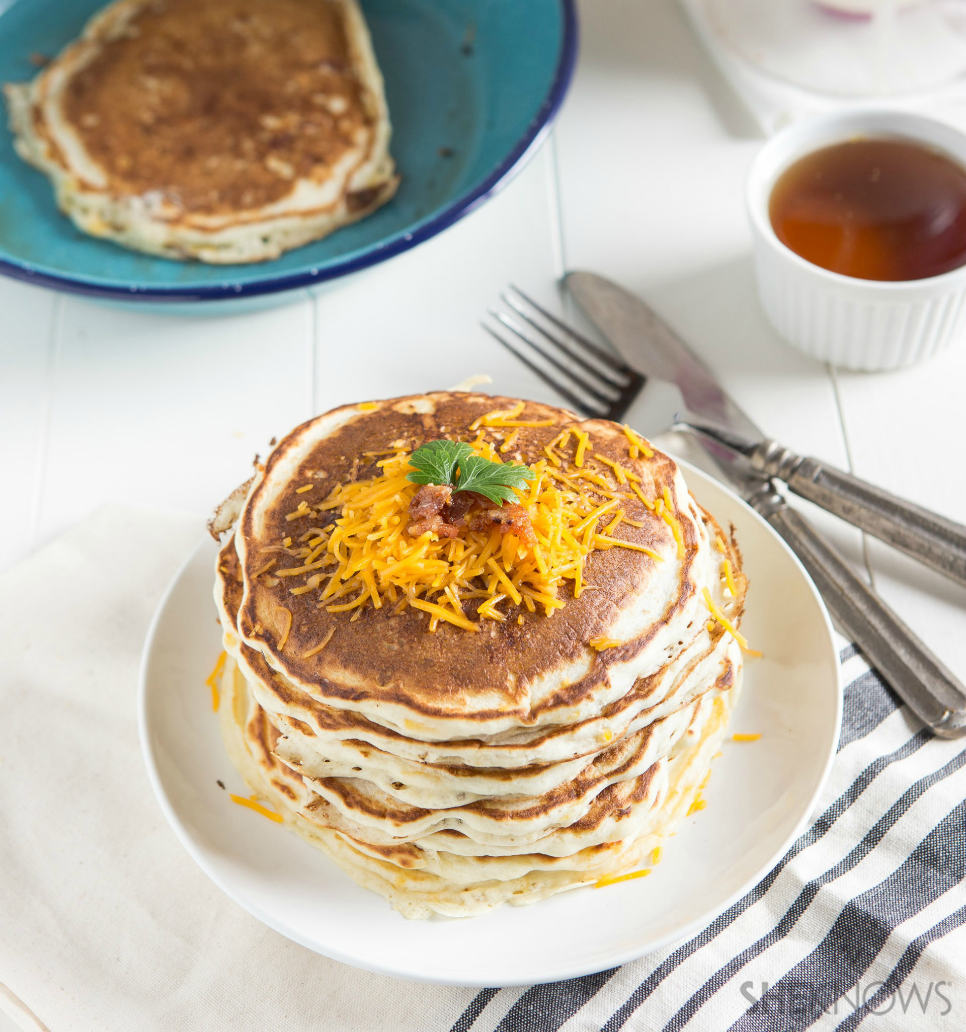 Savory bacon and cheese pancakes are the breakfast we've all been waiting for