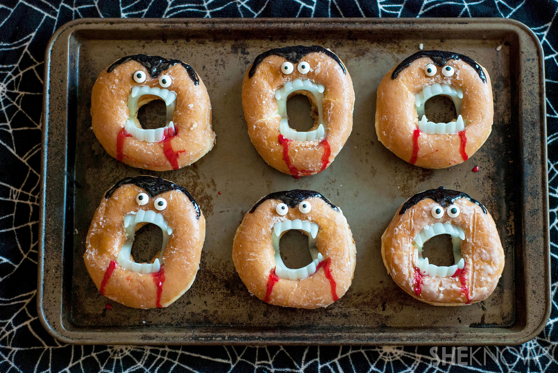 Turn doughnuts into a creepy, nobake vampire treat