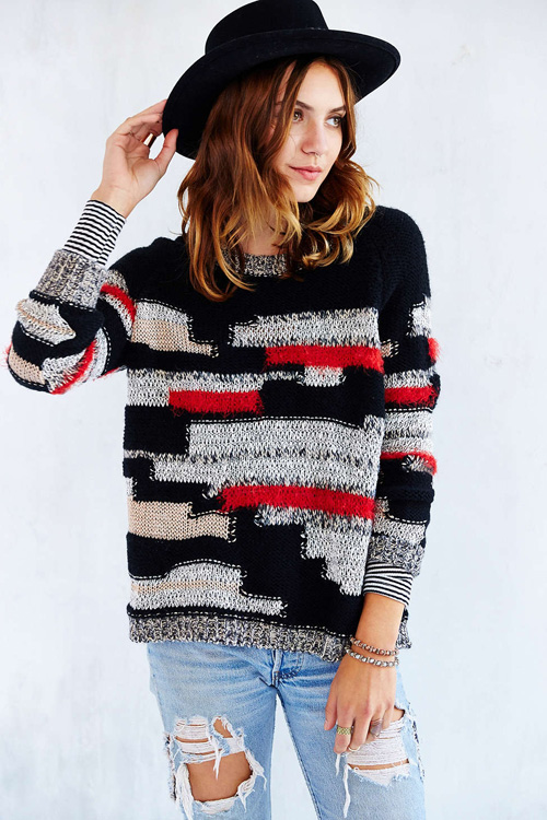 Ecote patchwork yarn pullover sweater