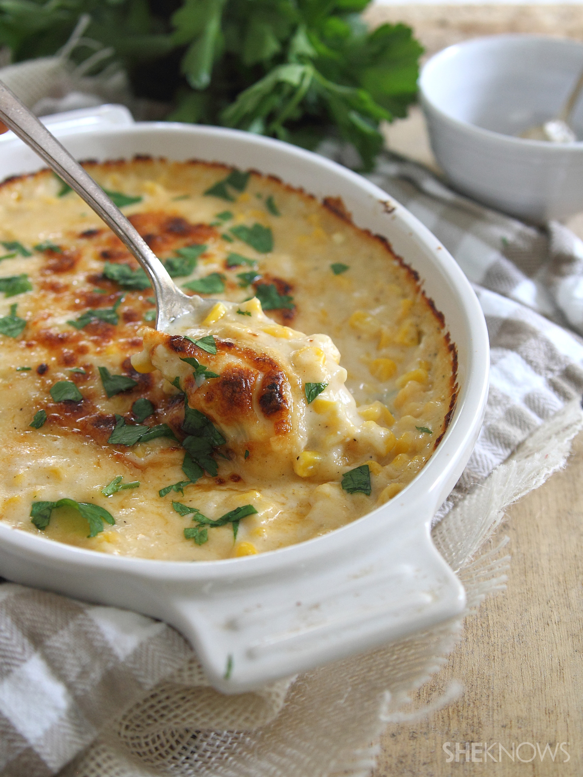 Cheesy corn casserole is creamy Thanksgiving side dish perfection