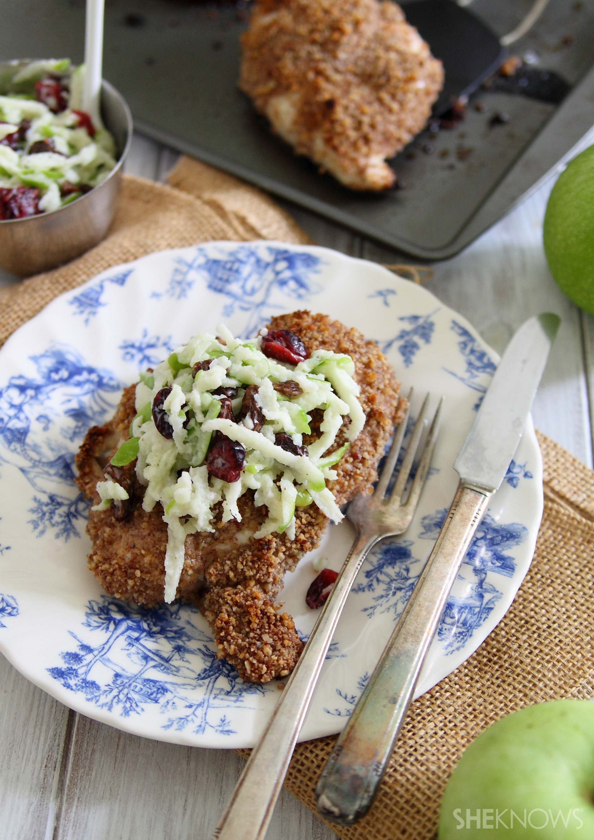 Pecan crusted chicken with green apple slaw