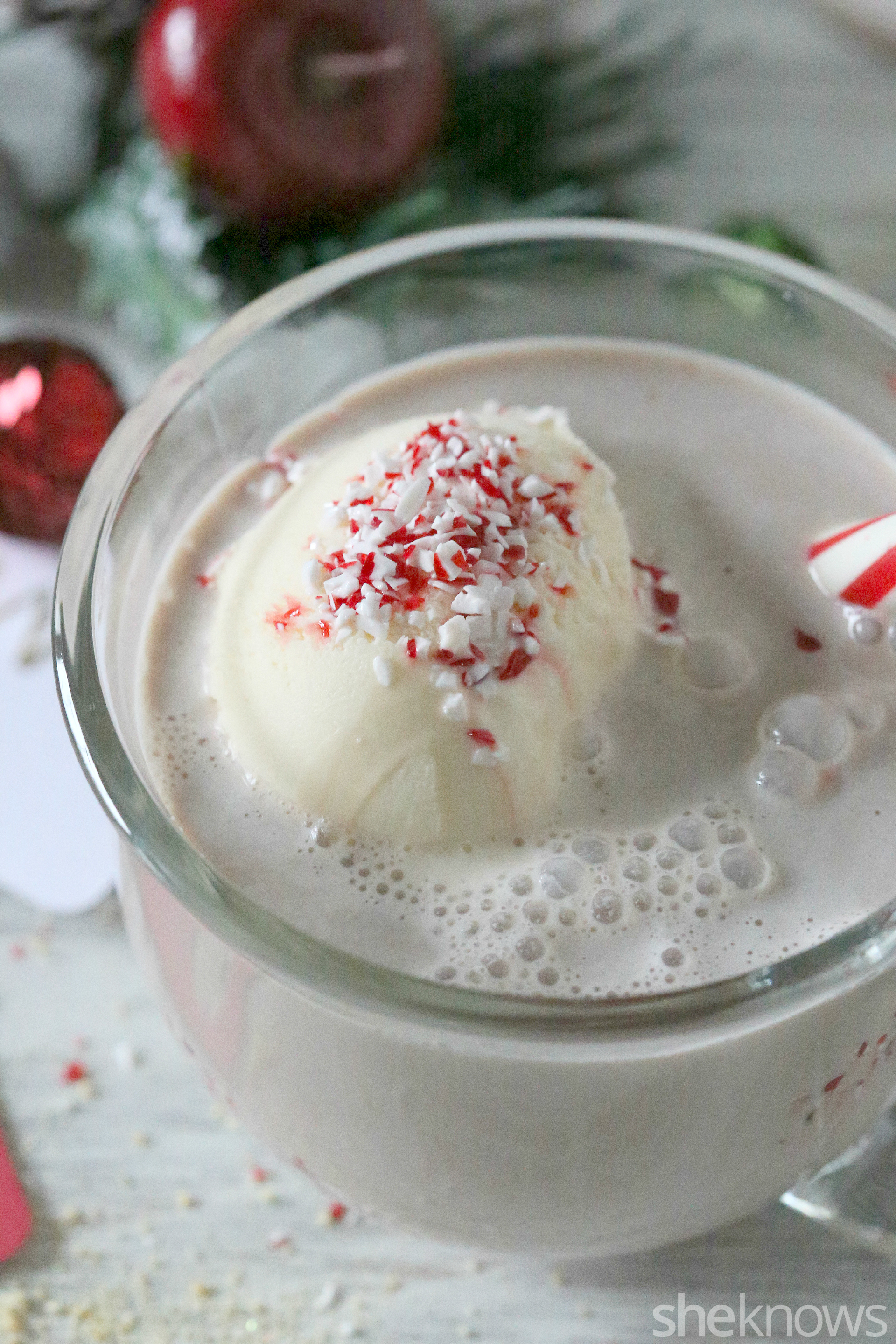 Peppermint ice cream floats are a very special winter dessert