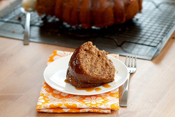 Spice cake with apple cider caramel sauce