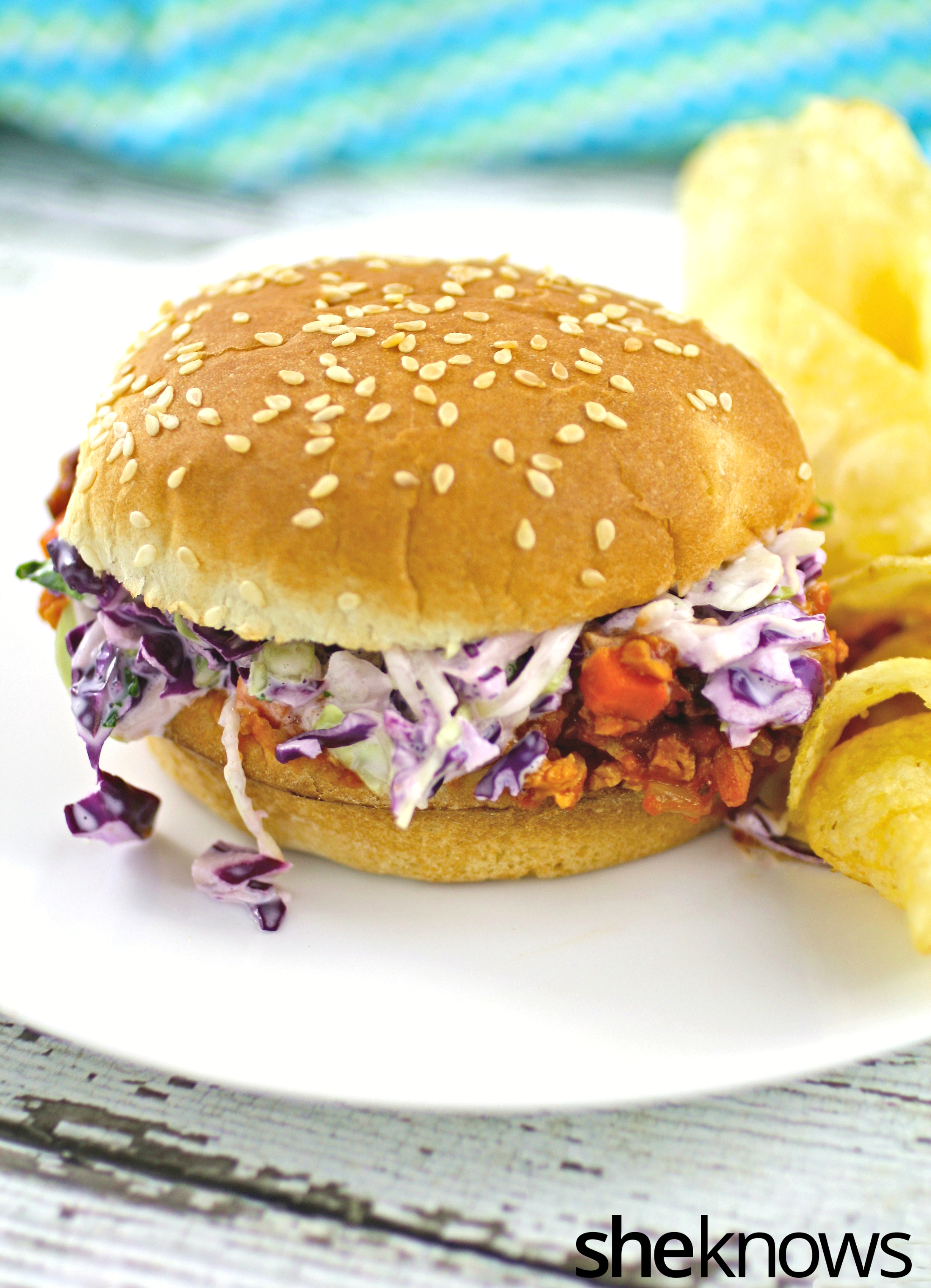 Meatless Monday Spicy chipotle sloppy Joes with creamy cilantro slaw