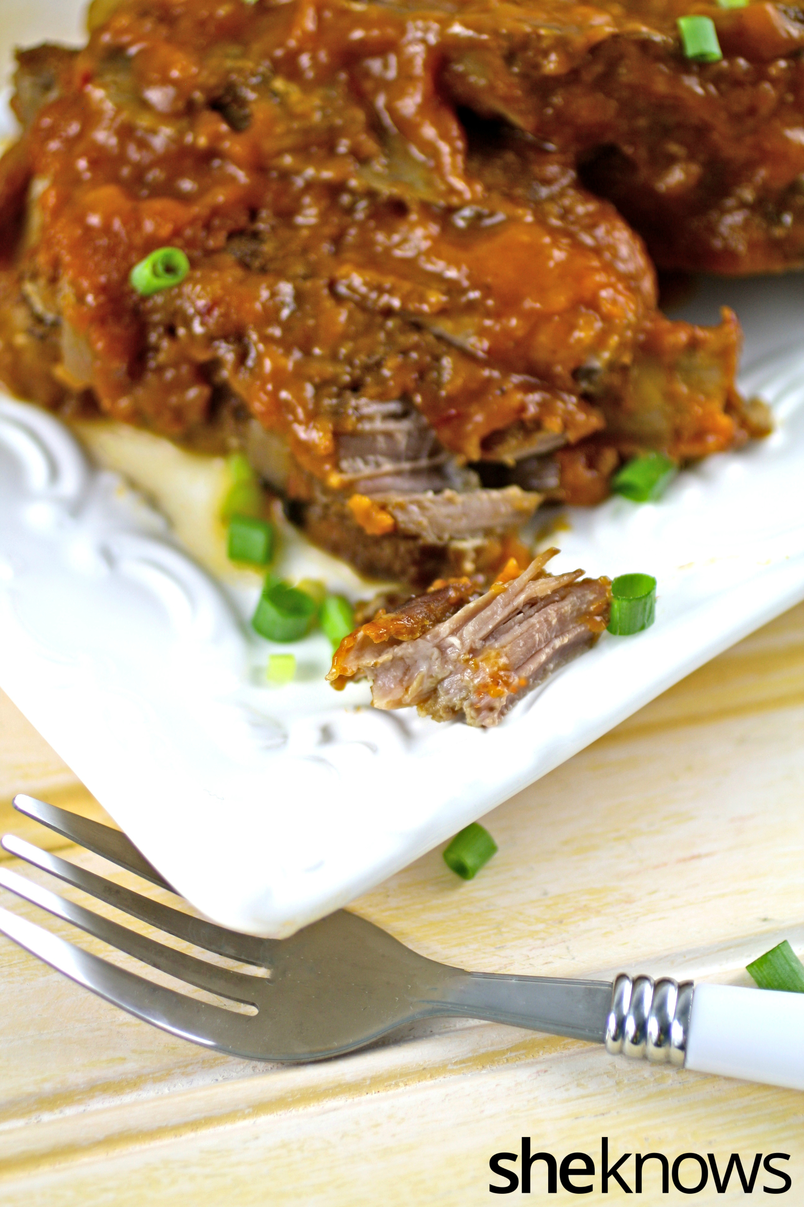 Slow Cooker Sunday Pork ribs with spicy peach BBQ sauce couldn't be easier