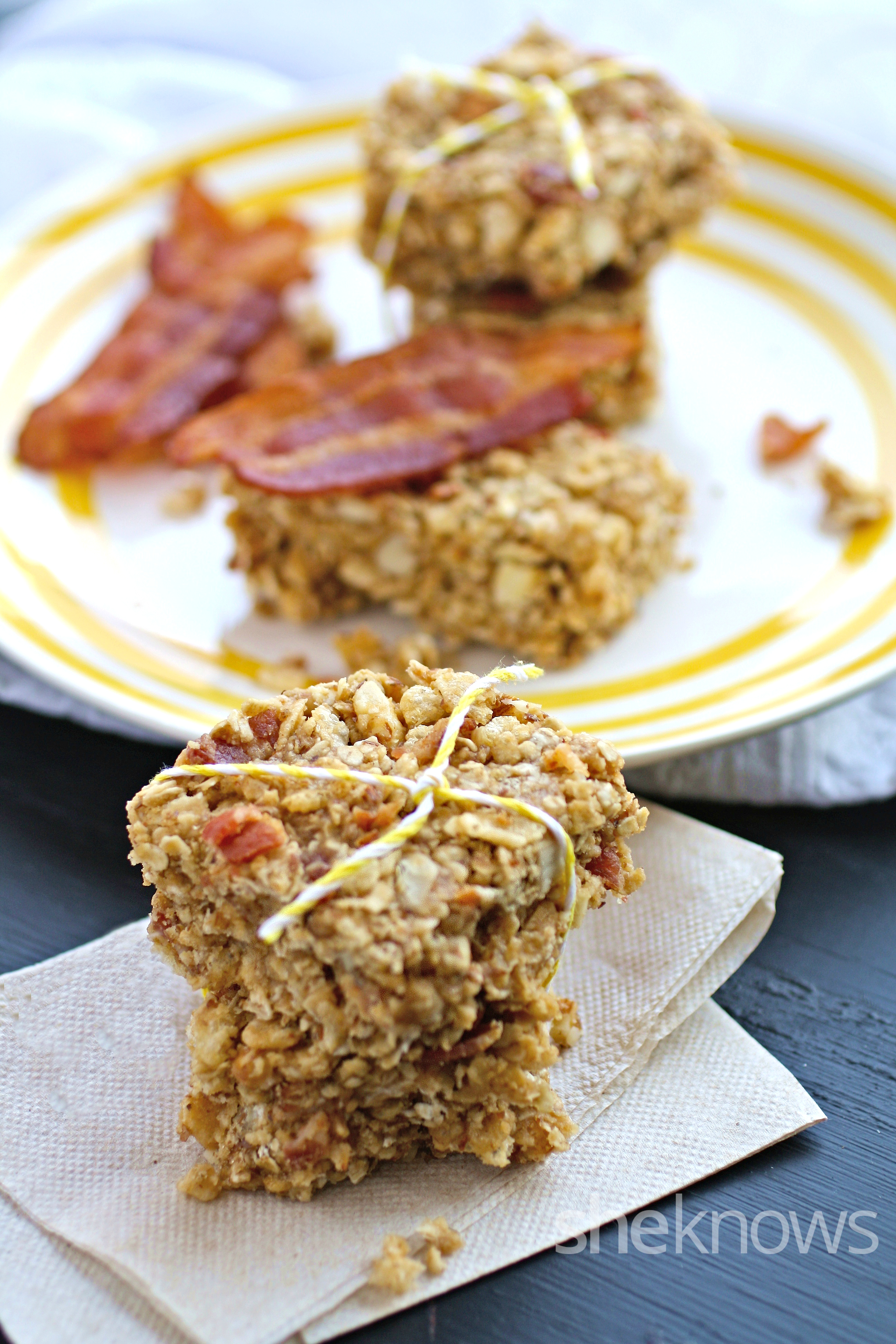Nobake maplebaconpeanut butter granola bars are a sweet, salty treat