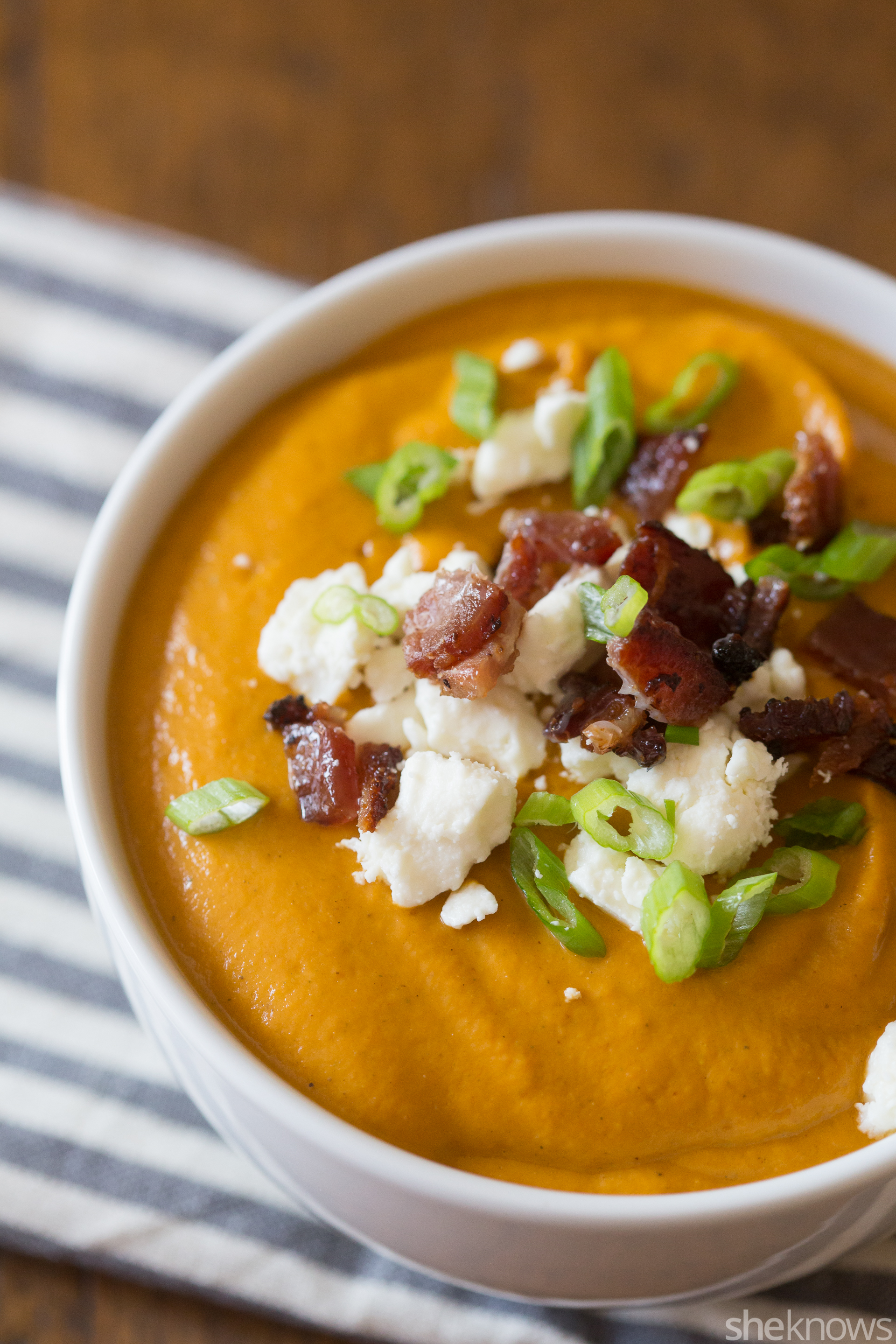 The easiest bacon and roasted vegetable soup you'll make this fall