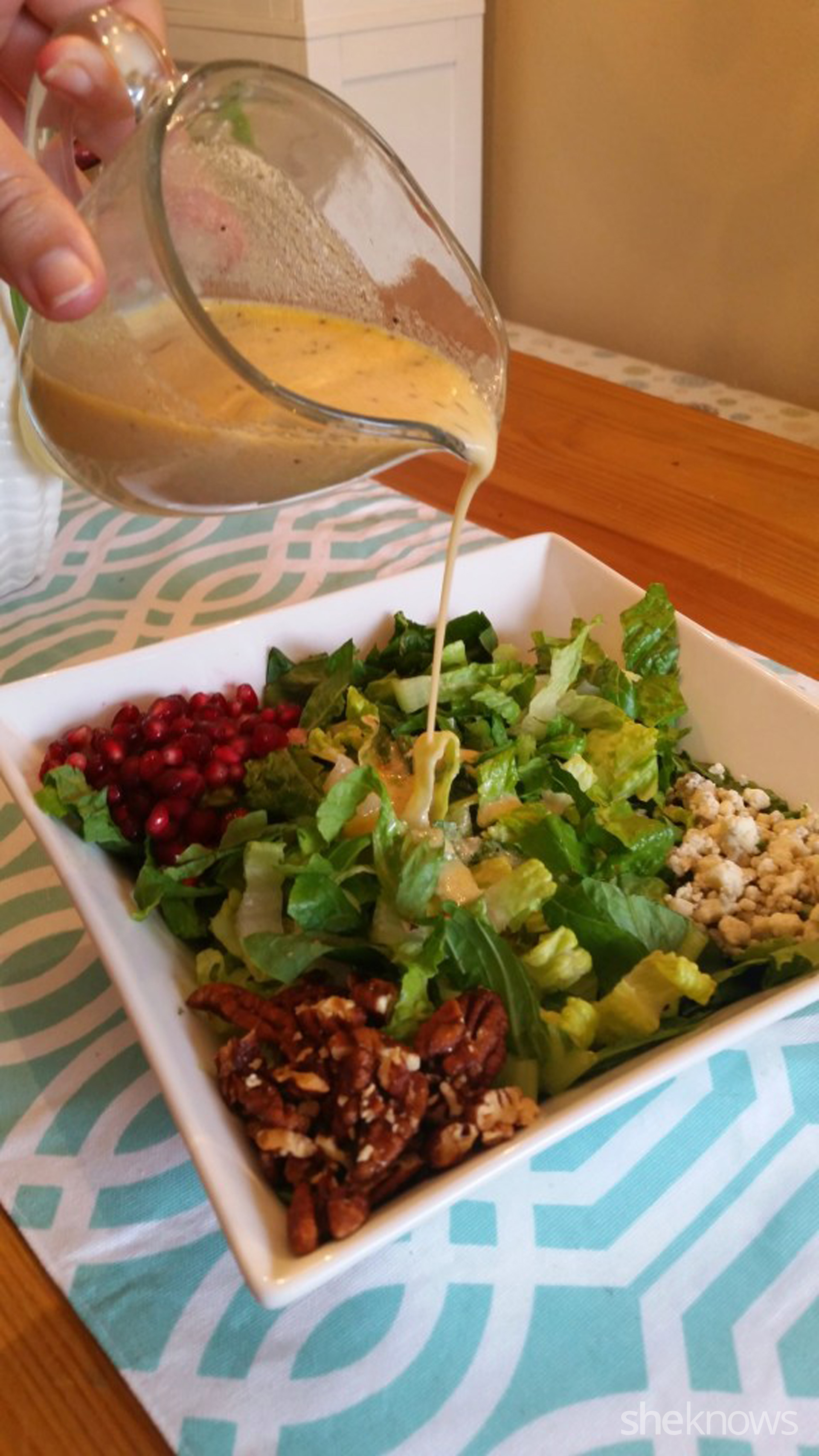 A harvest salad with creamy shallot dressing for fall