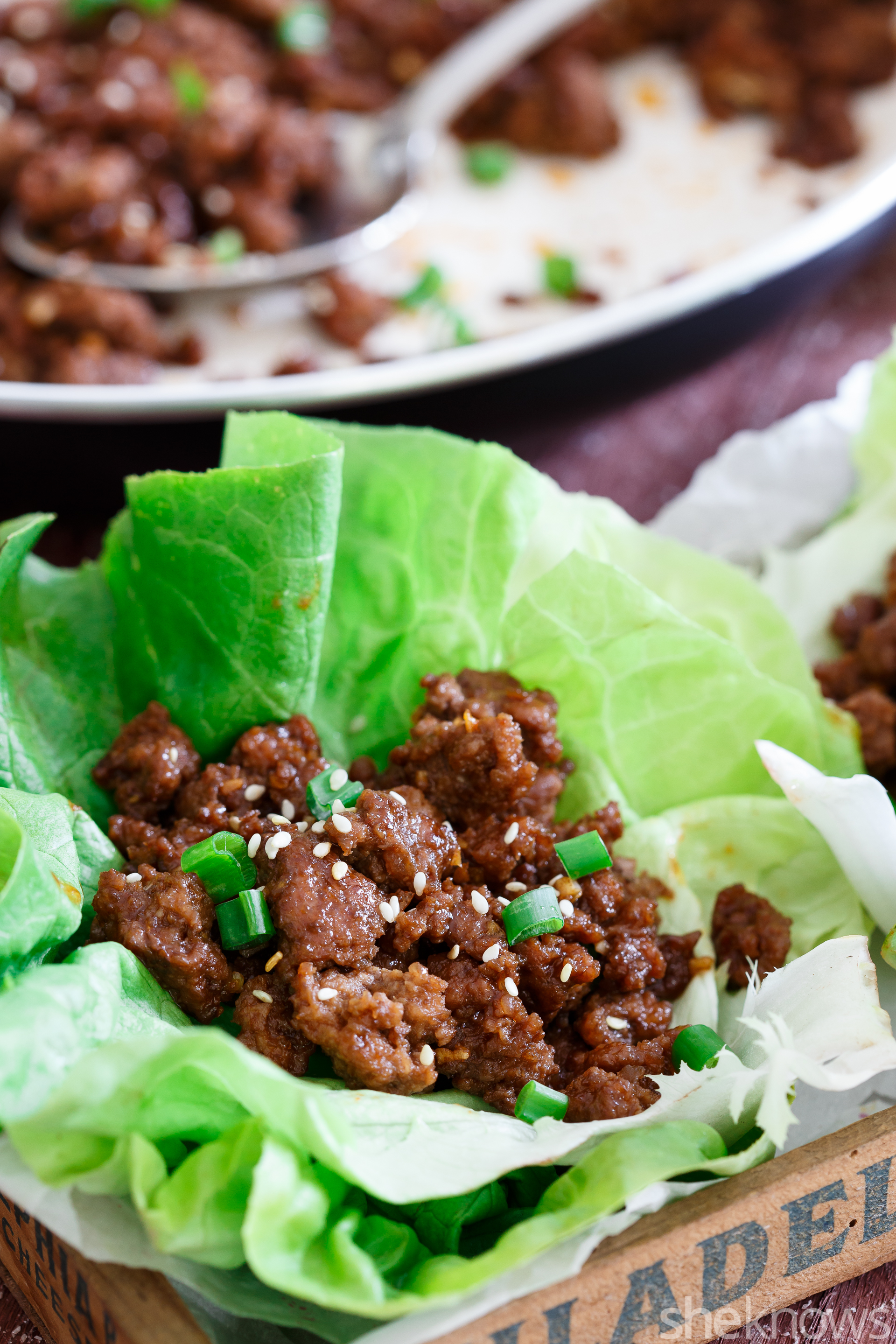 Korean beef lettuce wraps — a sticky-sweet twist on the low-carb appetizer