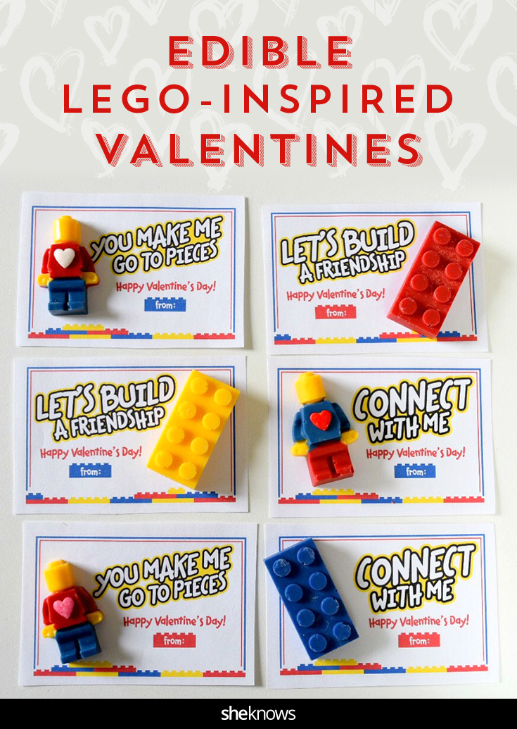 LEGO-inspired Valentine's Day cards and candies for your little builders