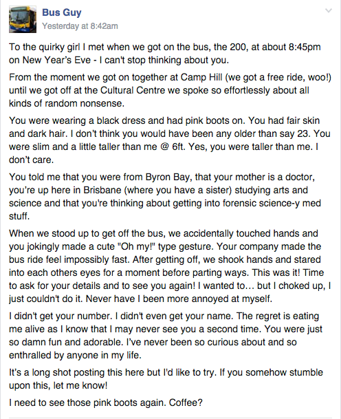 Man pens sweet letter in attempt to find his mystery girl