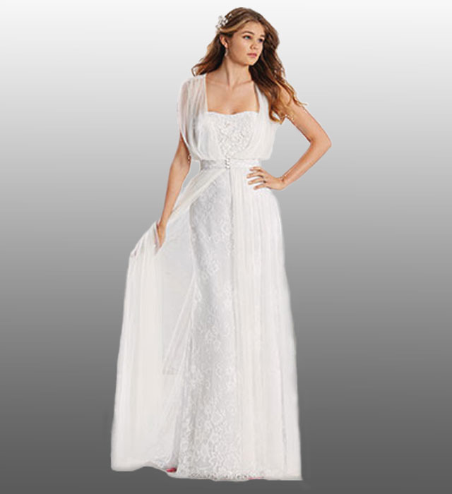 Alfred Angelo Lace Column Gown With Sleeveless Net Jacket