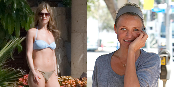 Once a month Aniston is shot in a bikini, Cameron probably wishes for a touch-up