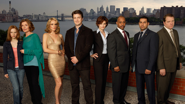 The Castle cast including (center) star Nathan Fillion