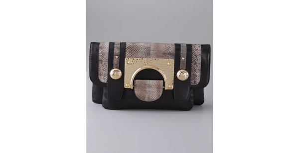 black and gold snakeskin clutch