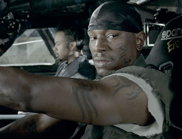 Tyrese glares during Death Race, now on DVD