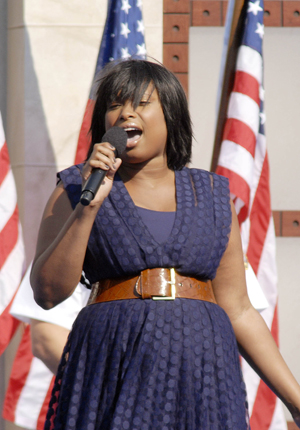 Jennifer singing the national anthem at the Democratic convention