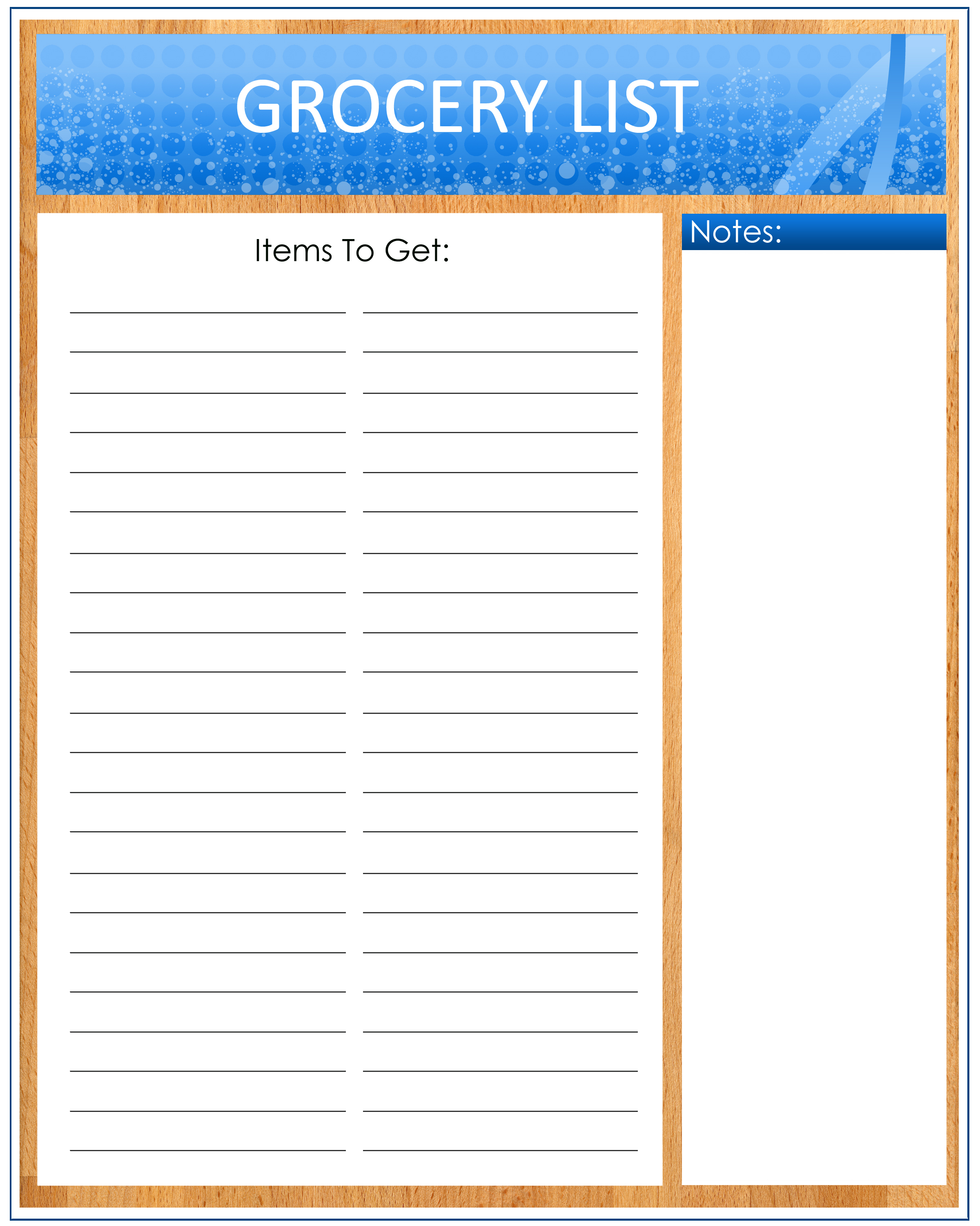 blank printable food shopping list