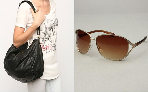 black purse and sunglasses