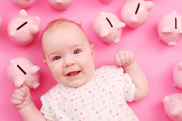 Baby with Piggy Banks