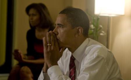 Barack Obama and Michelle await the results on election night