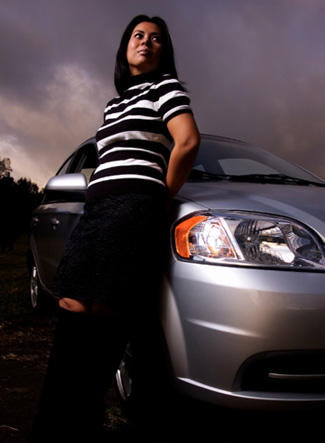 Woman with Compact Car