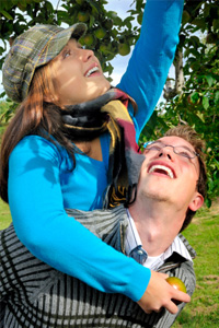Couple picking apples