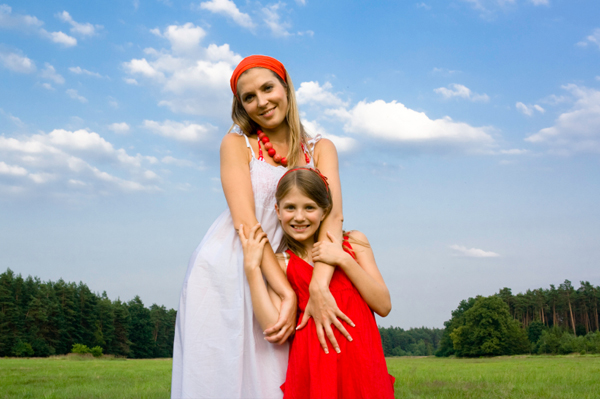 Mother and daughter in sundresses