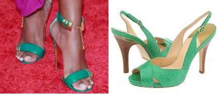 Green snake-embossed sandals