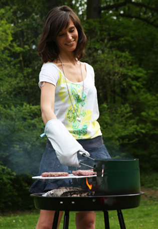 Woman Grilling Healthy Burgers