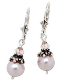 Pink pearl and crystal earrings