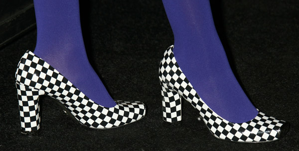 Solange Knowles in checkered high heel shoes