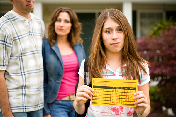 Girl with bad report card