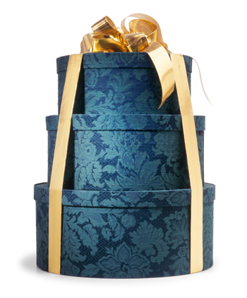 Hatboxes tied with ribbon