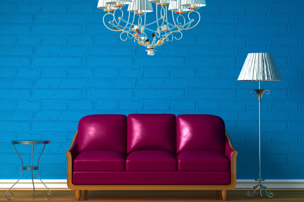 Living Room with Blue Wall