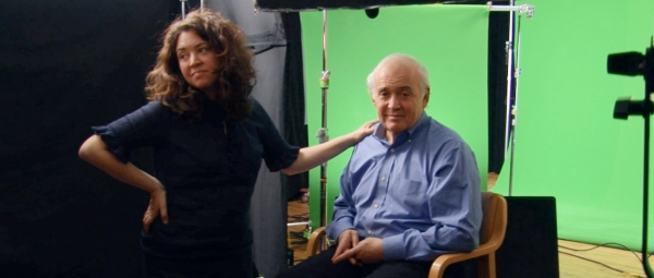 Liz and her father Martin on the Shouting Fire set
