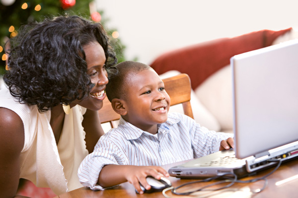 Mom and child on computer