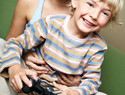 Mom and son playing video game