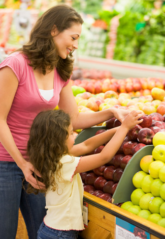 Mom and Daughter Selecting Produce
